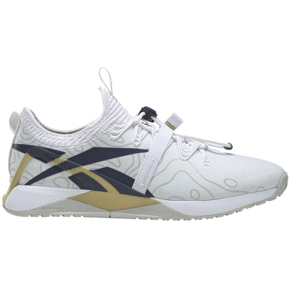 Men's Reebok Nano X1 Froning, Ftwr White/Vector Navy/Gold Met., 10 D Medium