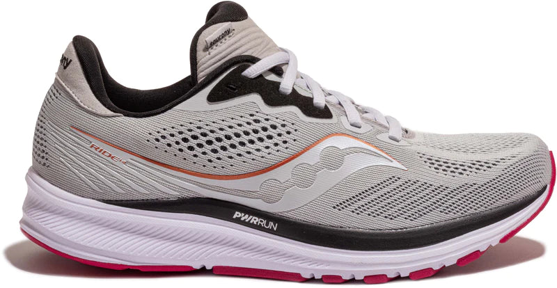 Women's Saucony Ride 14, Fog/Cherry, 7.5 D Wide