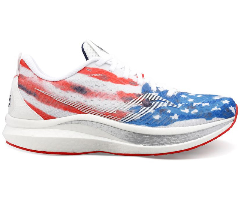 Women's Saucony Endorphin Speed 2, RED/White/Blue, 9 B Medium