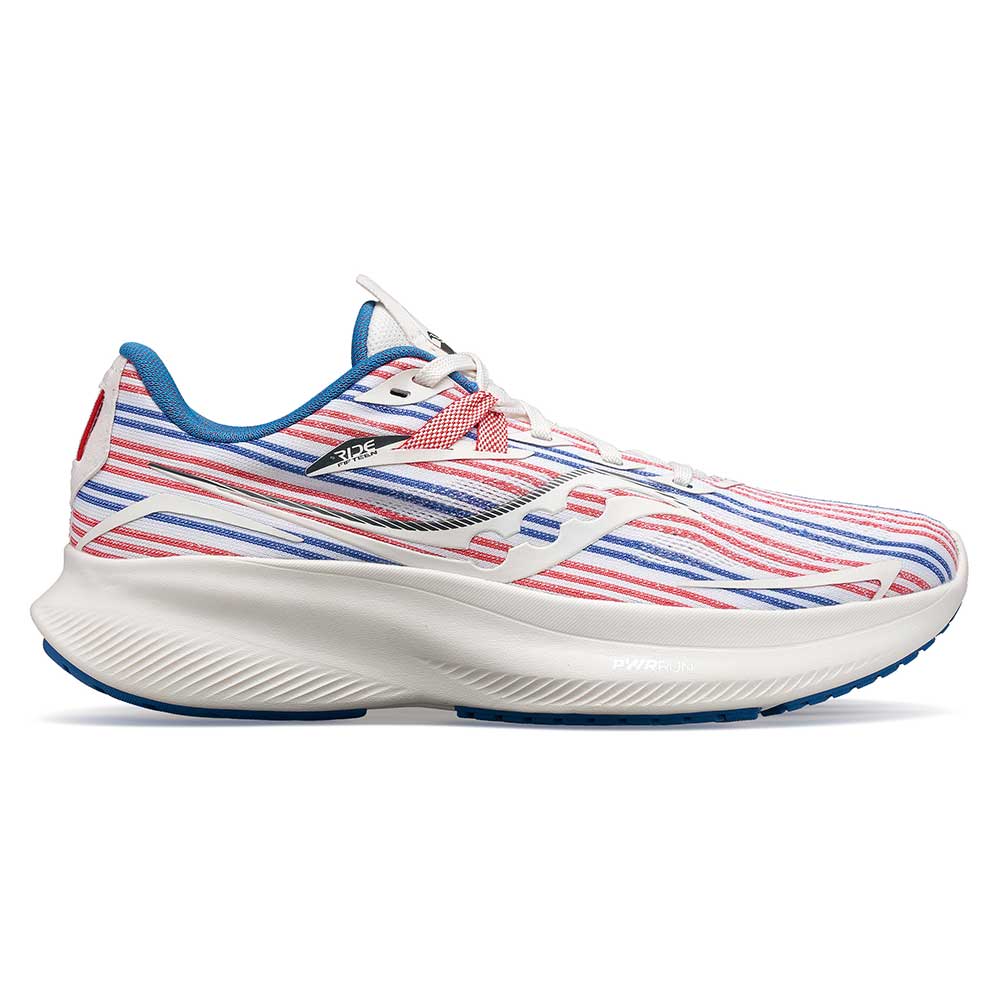 Women's Saucony Ride 15, White/Blue/Red, 10 B Medium