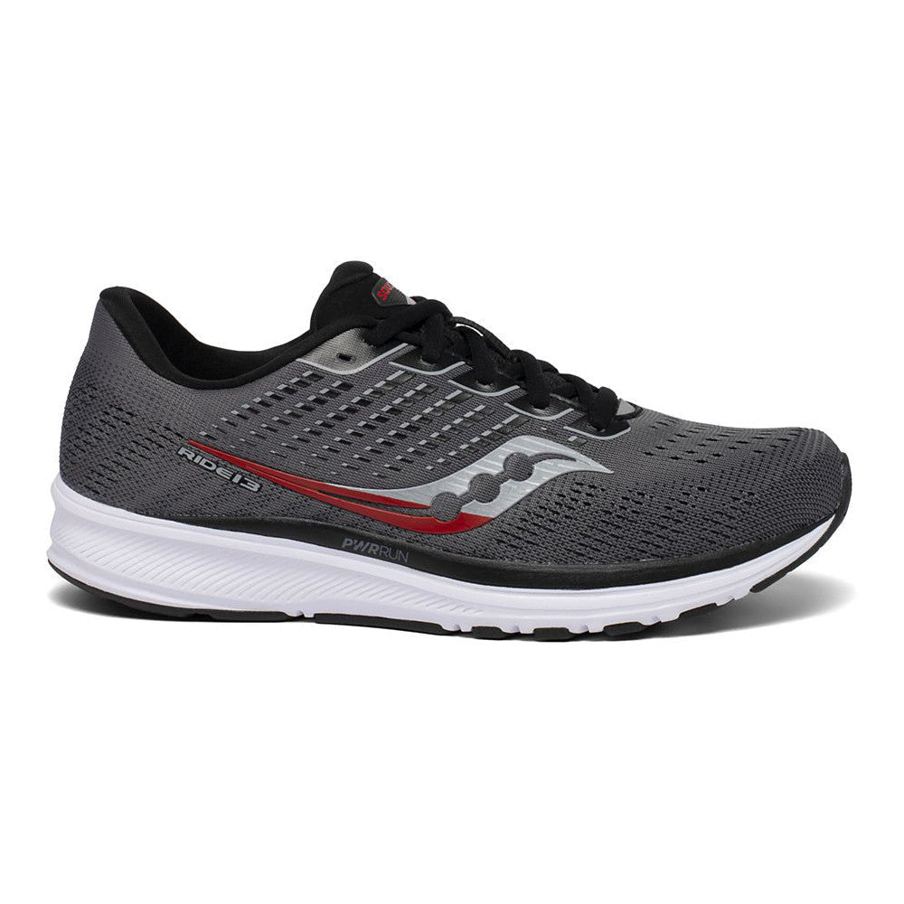 Men's Saucony Ride 13, Charcoal/Red, 9 2E Wide