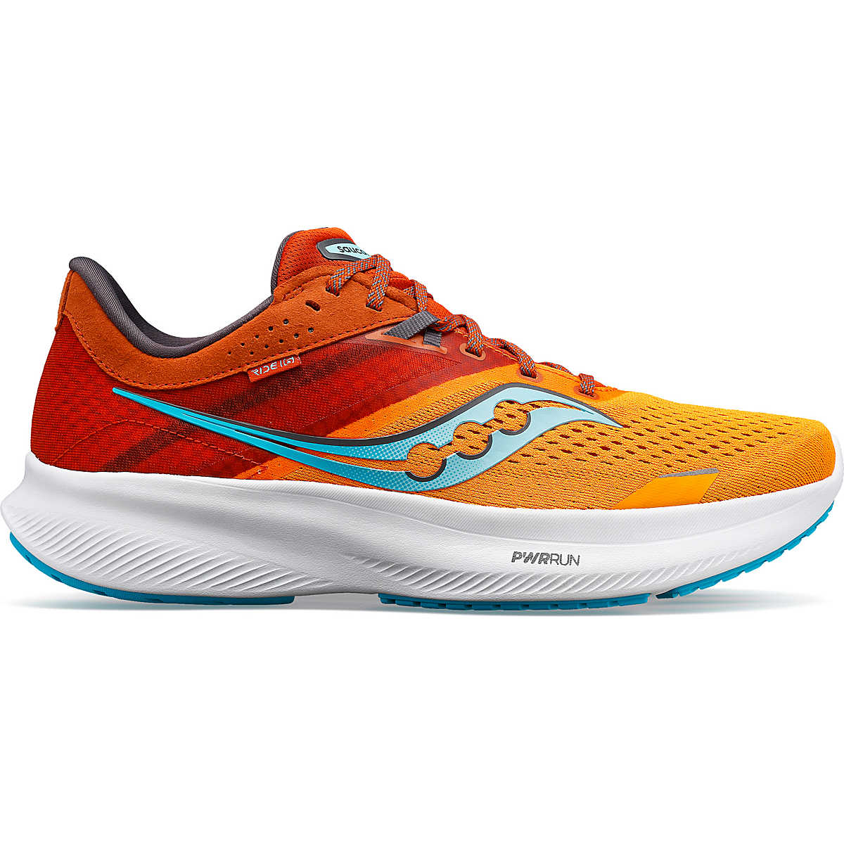 Men's Saucony Ride 16, Marigold/Lava, 10 2E Wide