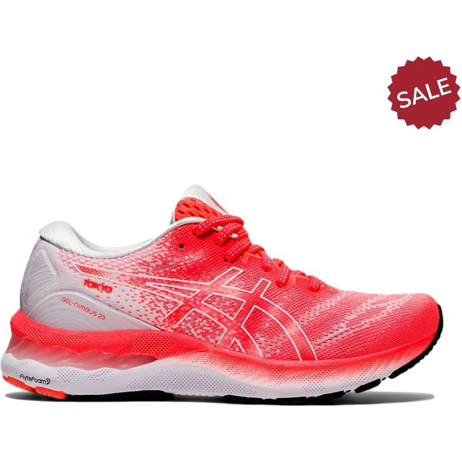 Women's Asics GEL-Nimbus 23, Tokyo Sunrise Red/White, 9 B Medium