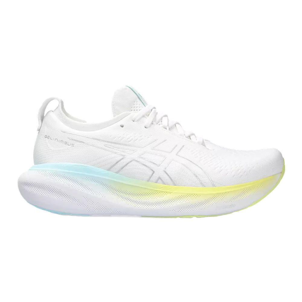 Women's Asics Gel-Nimbus 25, White/Pure Silver, 5 B Medium