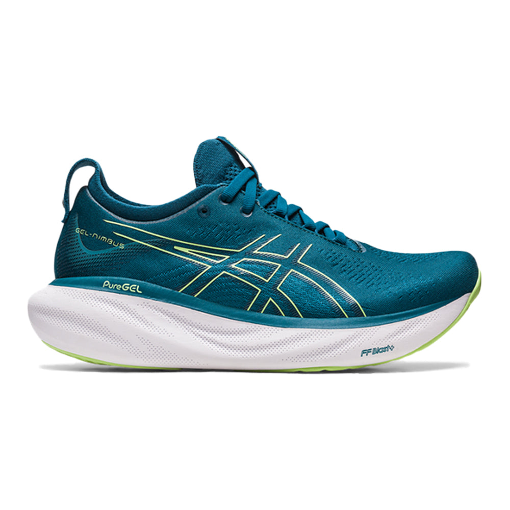 Women's Asics Gel-Nimbus 25, INK TEAL/LIME GREEN, 8 B Medium