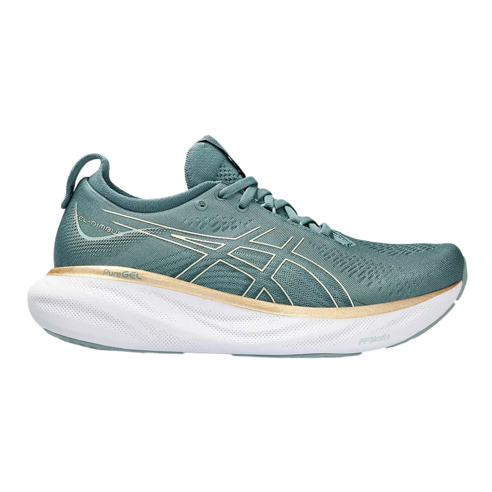 Women's Asics Gel-Nimbus 25, Foggy Teal/Champagne, 11.5 B Medium