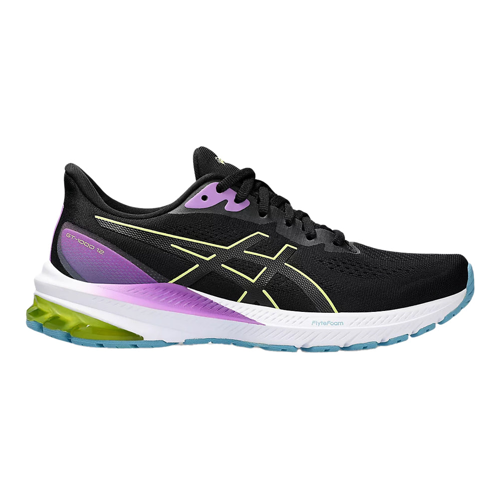 Women's Asics GT-1000 12, Black/Glow Yellow, 8.5 B Medium