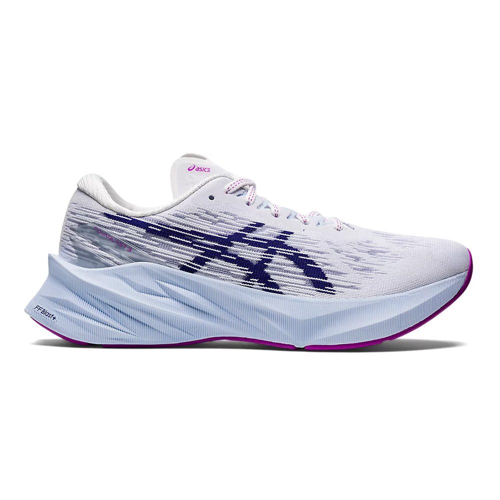 Women's Asics Novablast 3, White/Dive Blue, 10 B Medium