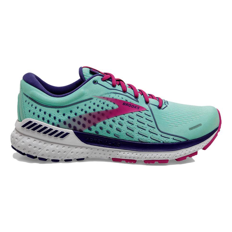 Women's Brooks Adrenaline GTS 21, Yucca/Navy Blue/Fuchsia, 11 B Medium