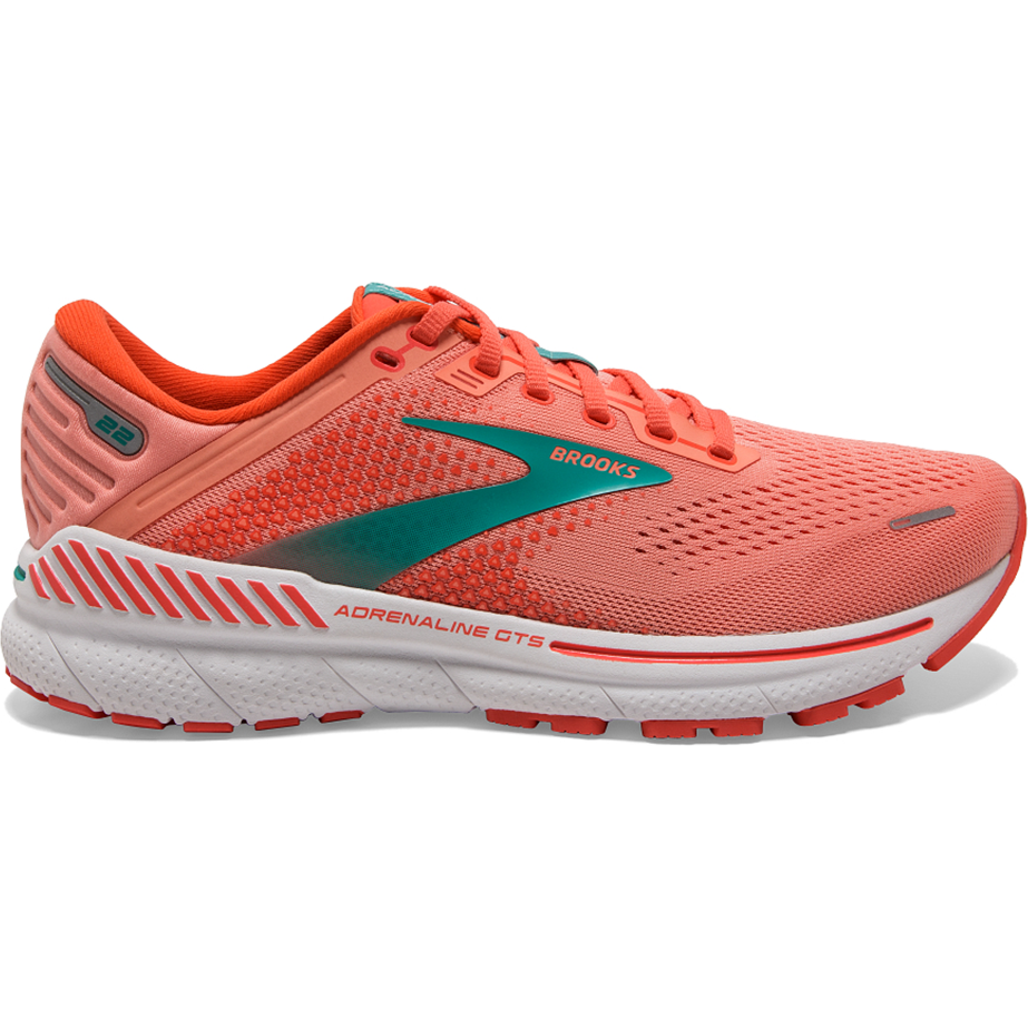 Women's Brooks Adrenaline GTS 22, Coral/Latigo Bay/White, 5.5 B Medium