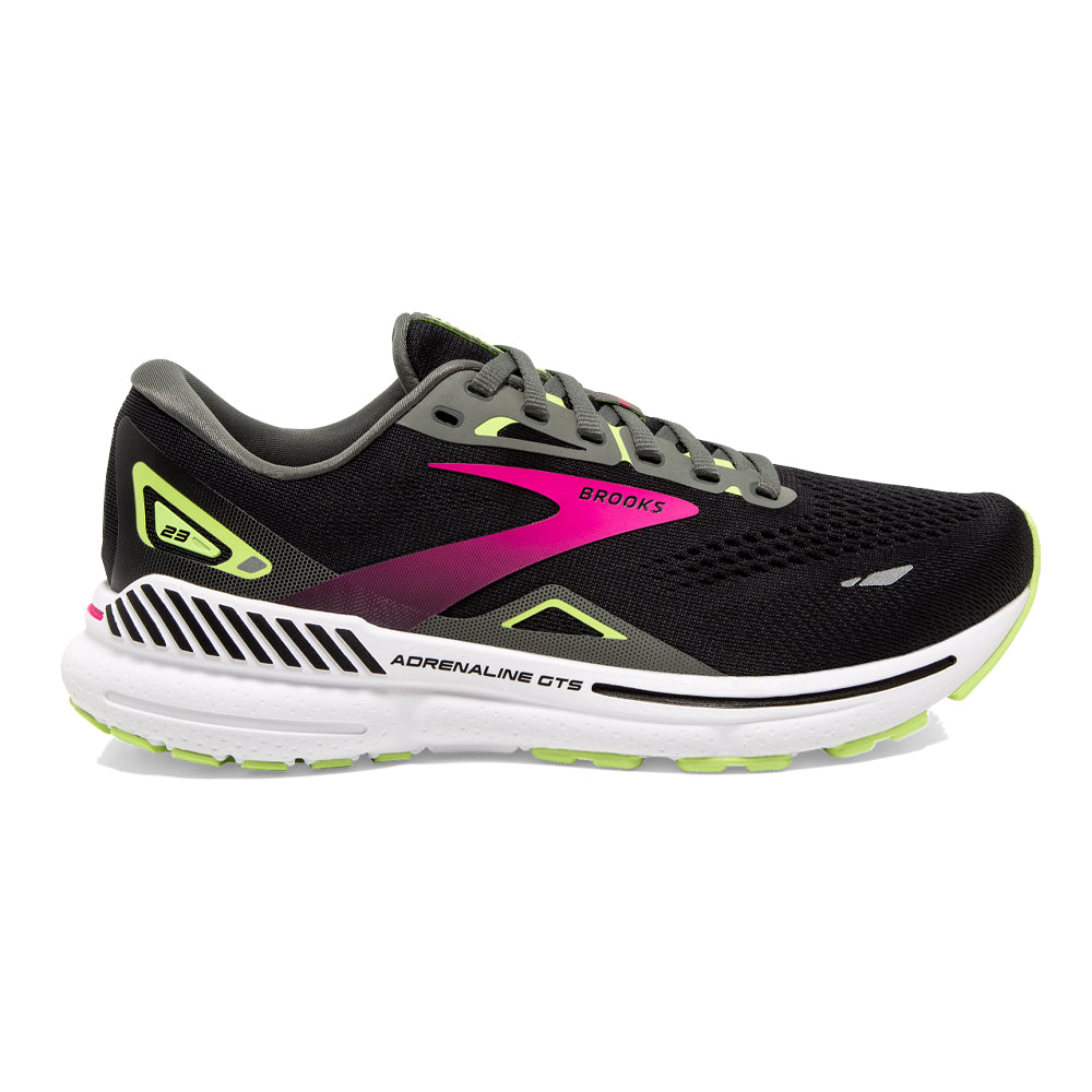 Women's Brooks Adrenaline GTS 23, Black/Gunmetal/Sharp Green, 7.5 D Wide