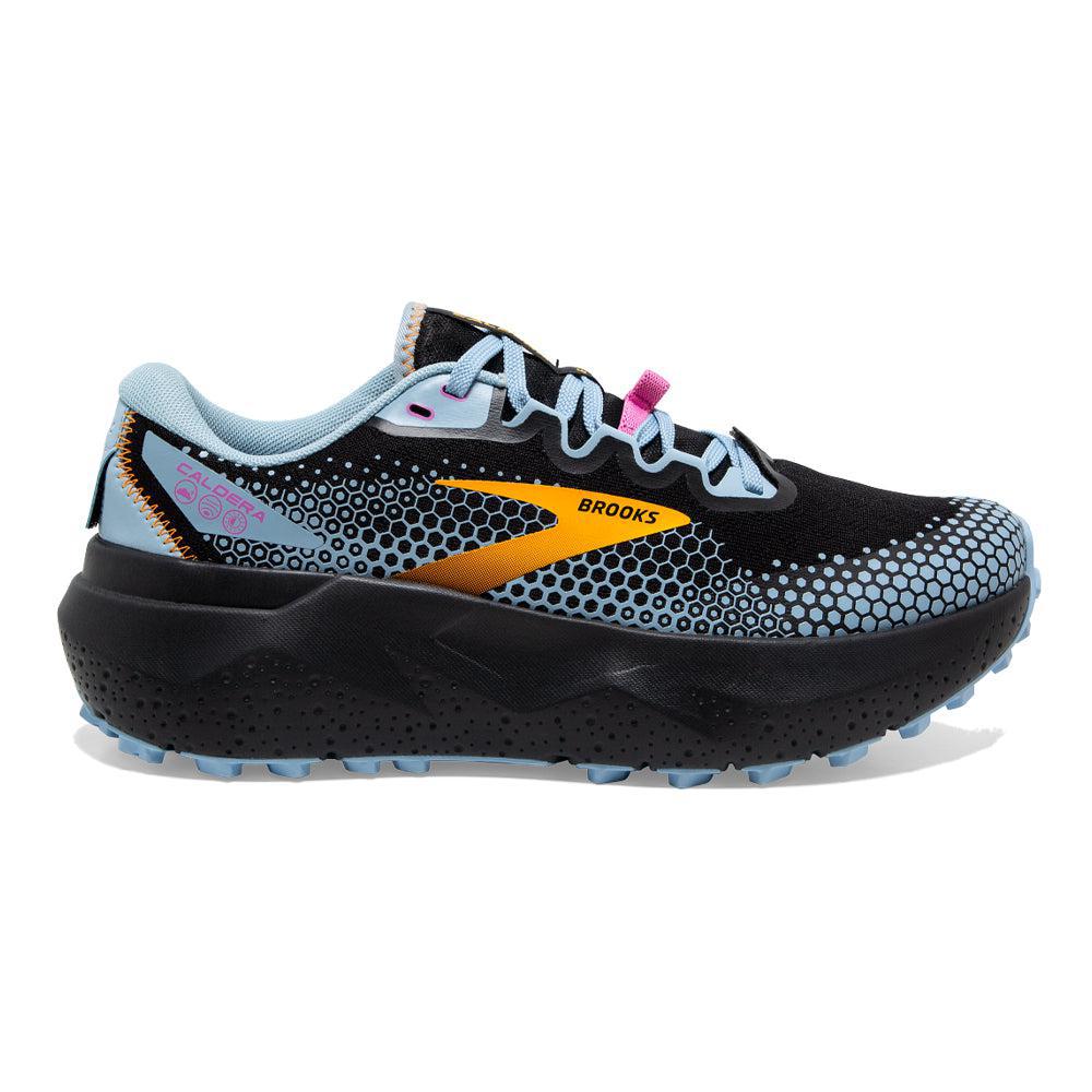 Women's Brooks Caldera 6, Black/Blue/Yellow, 6.5 B Medium