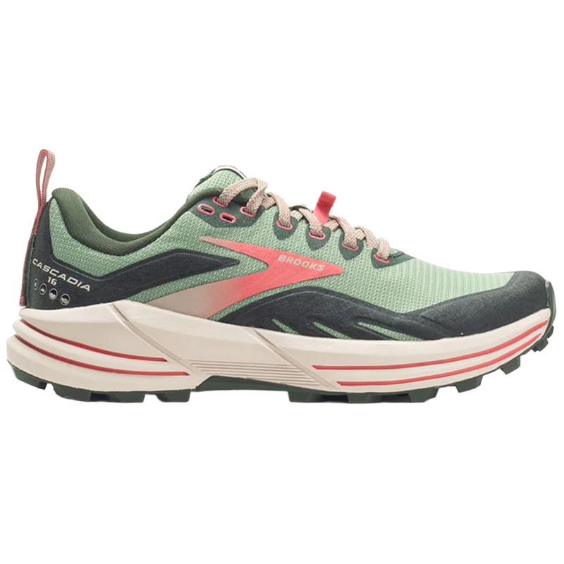 Women's Brooks Cascadia 16, Basil/Duffel Bag/Coral, 8 B Medium