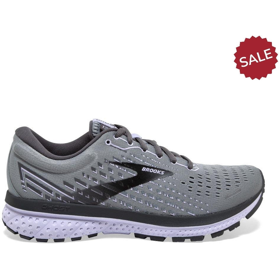 Women's Brooks Ghost 13, Grey/Blackened Pearl/Purple, 11 B Medium