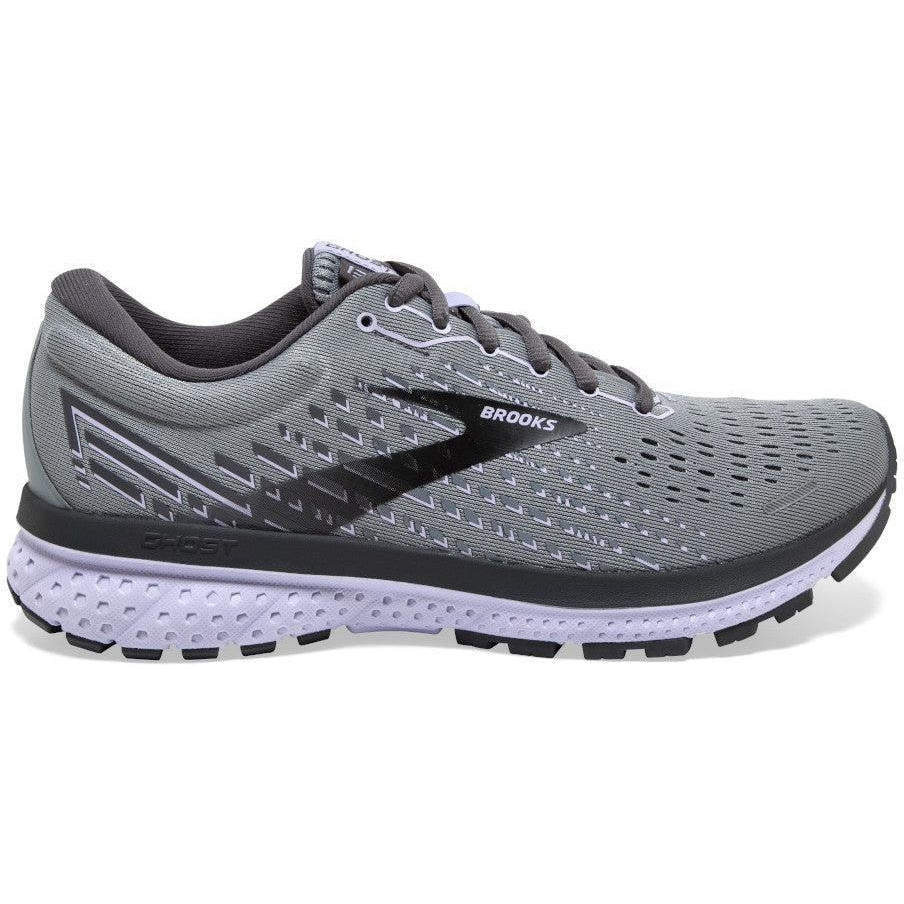 Women's Brooks Ghost 13, Grey/Blackened Pearl/Purple, D Wide
