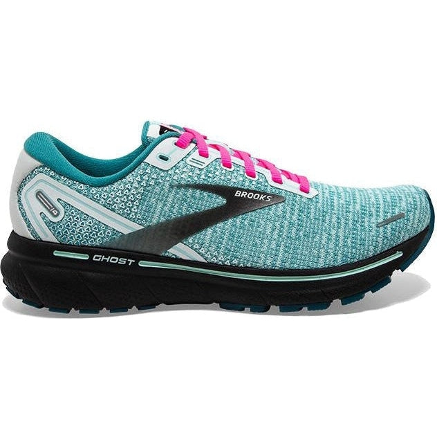 Women's Brooks Ghost 14, White/Black/Blue Light, 5 B Medium