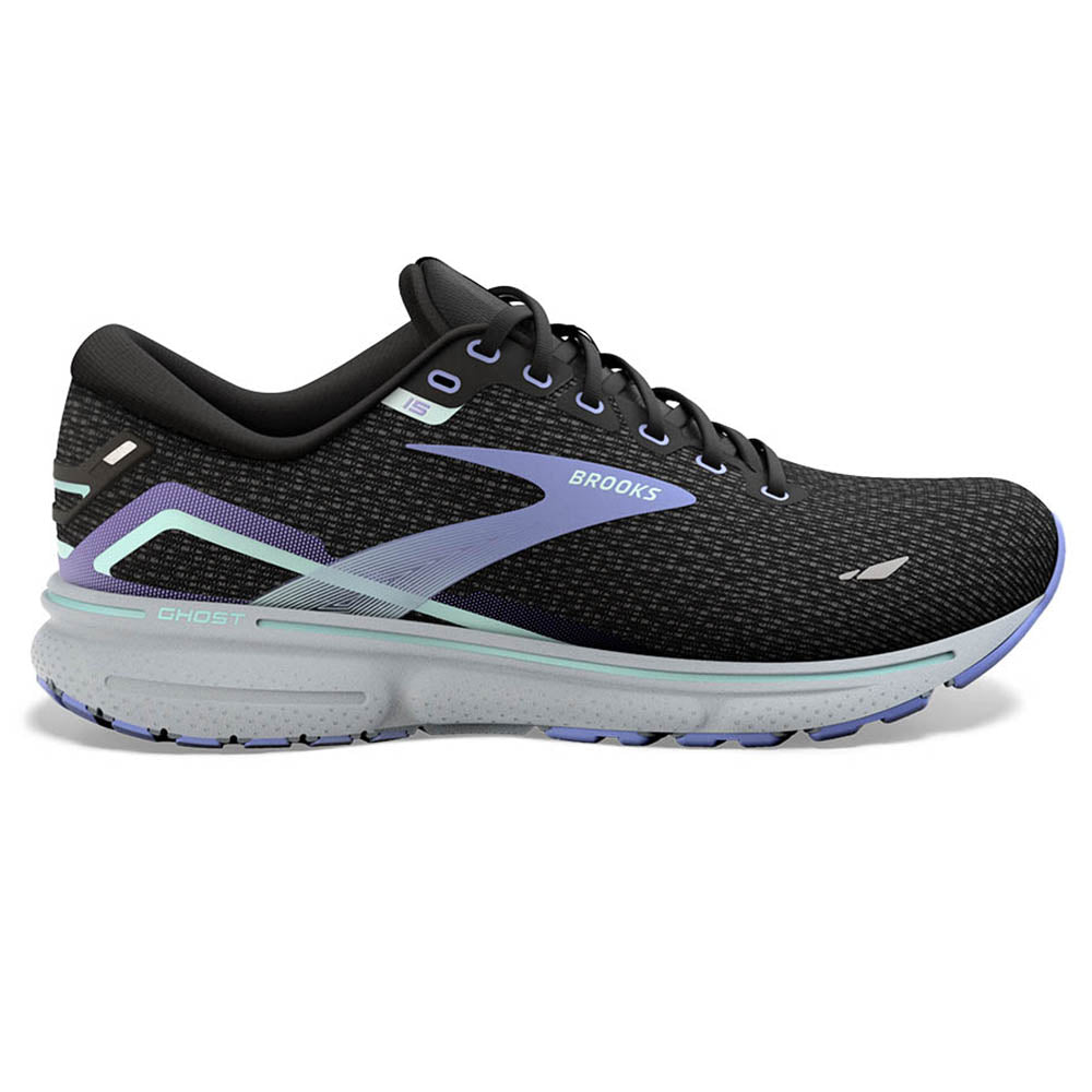 Women's Brooks Ghost 15, Black/Jacaranda/Salt, 10 B Medium