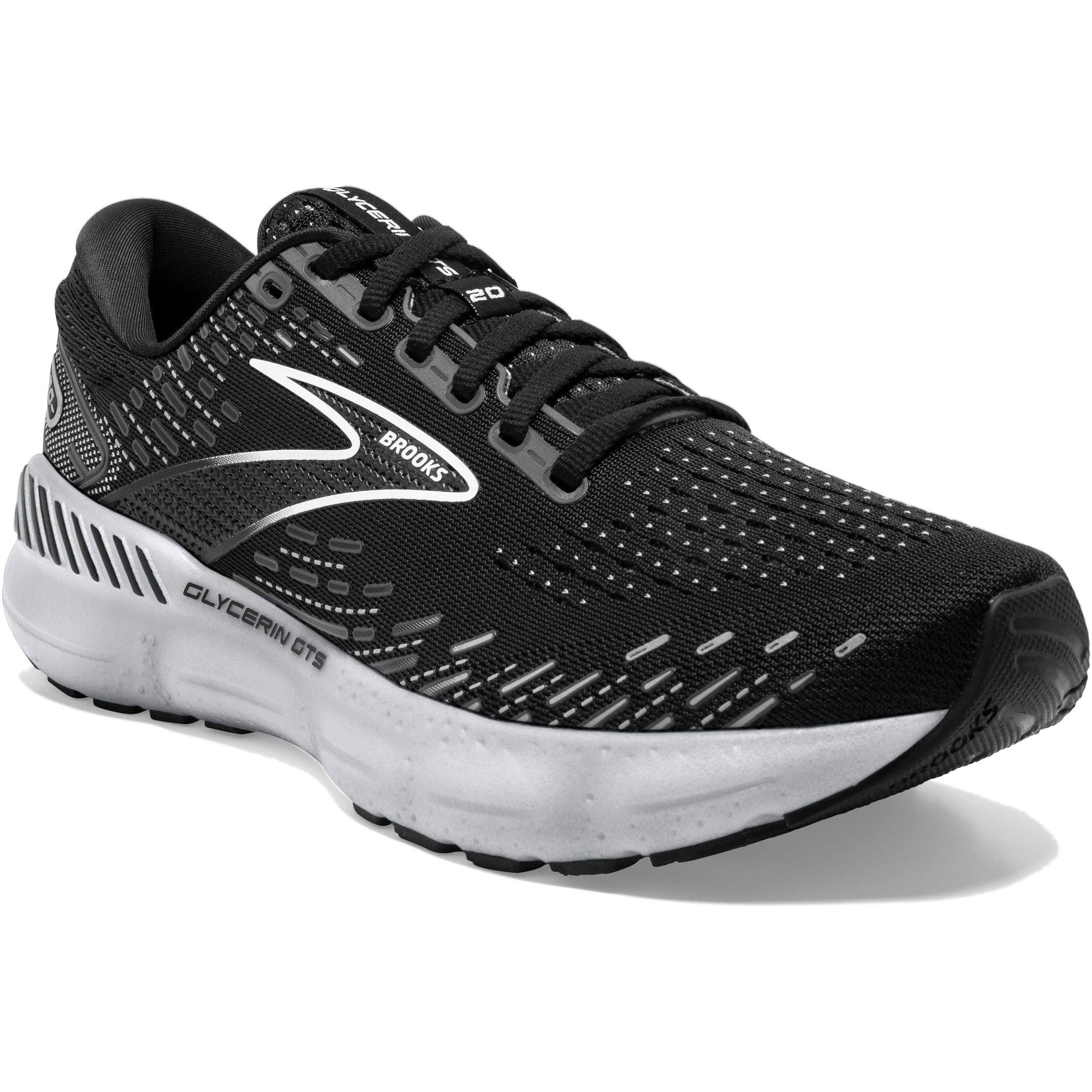 Women's Brooks Glycerin GTS 20, Black/White/Alloy, 11 B Medium