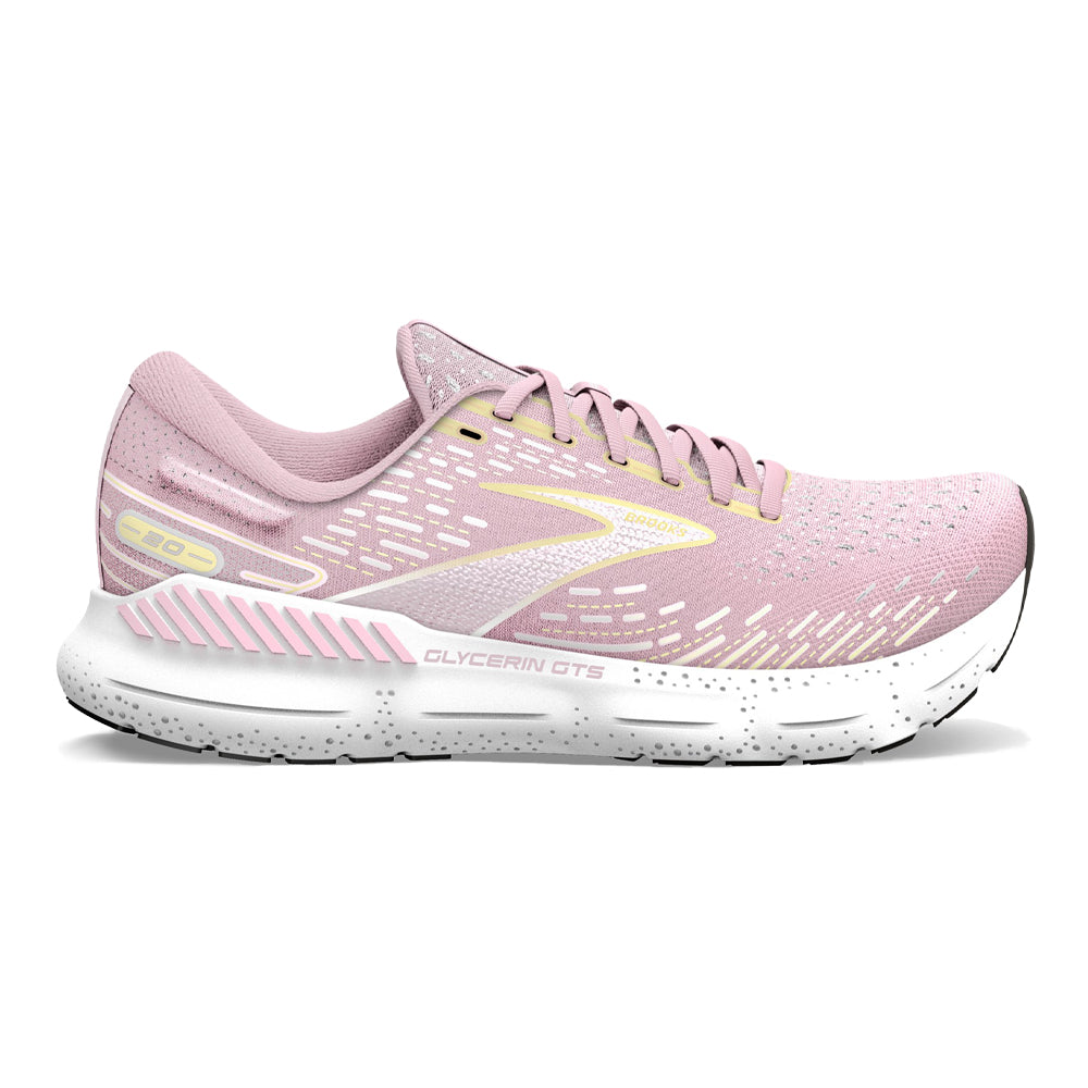 Women's Brooks Glycerin GTS 20, Pink/Yellow/White, 6.5 B Medium