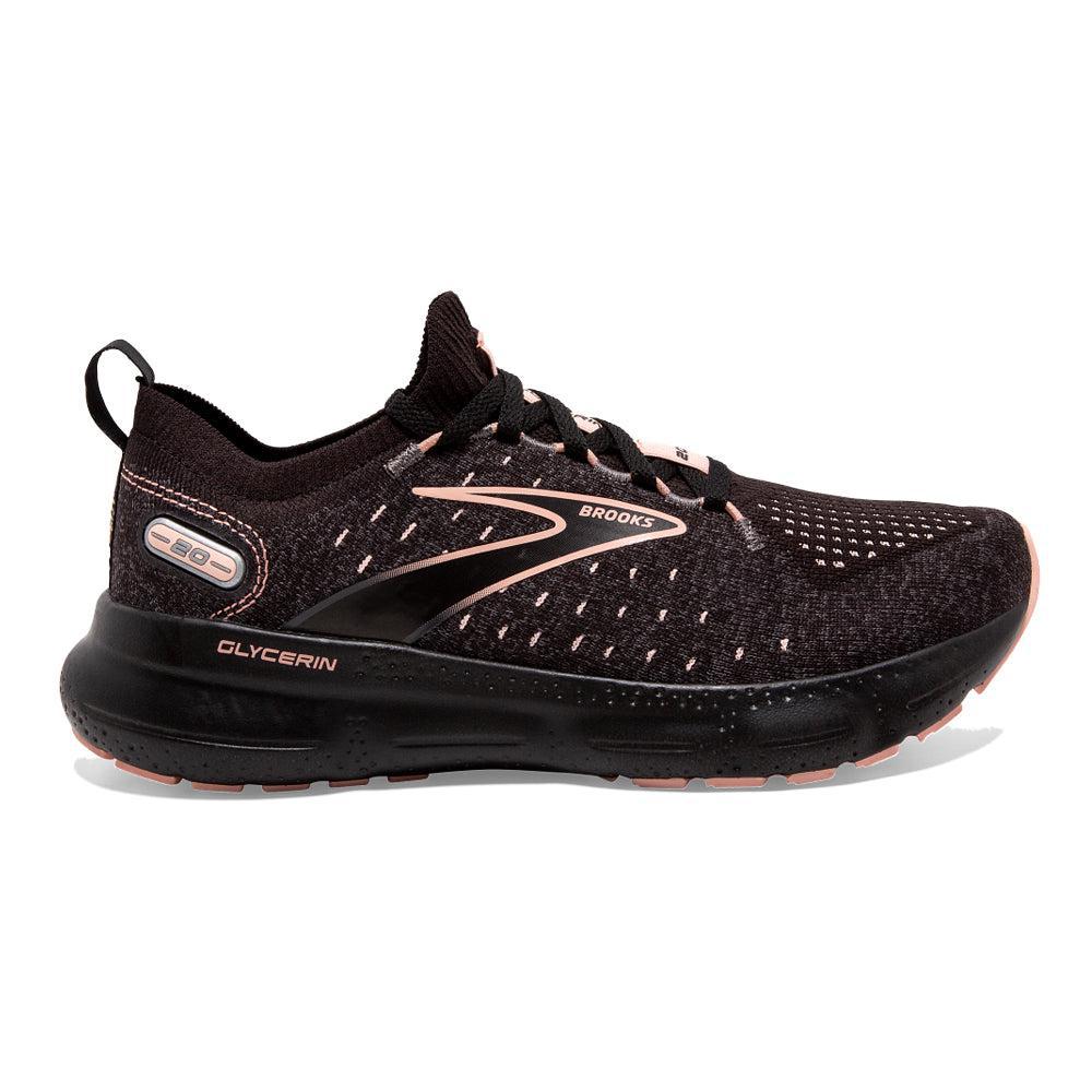 Women's Brooks Glycerin StealthFit 20, Black/Pearl/Peach, 12 B Medium