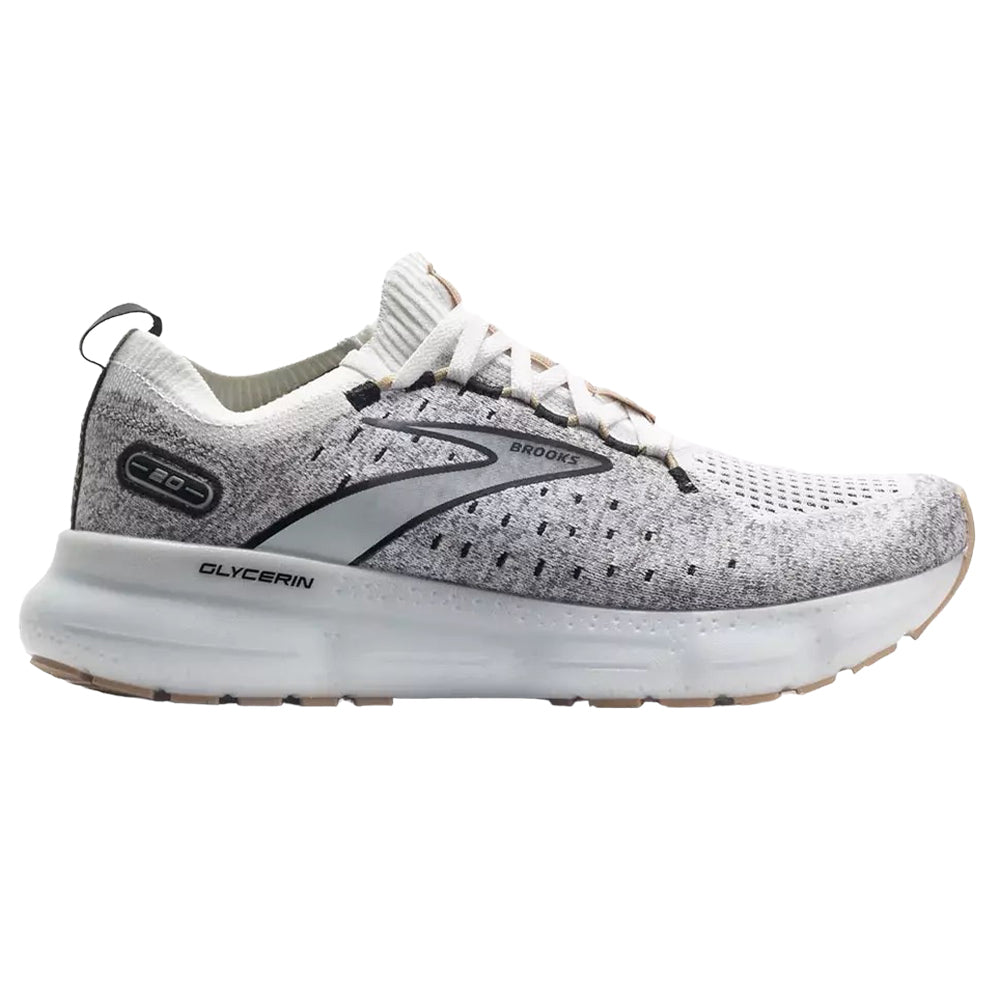 Women's Brooks Glycerin StealthFit 20, White/Black/Cream, 7.5 B Medium