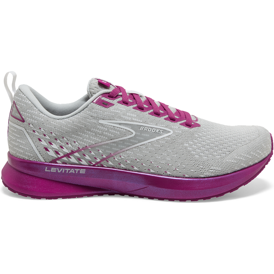 Women's Brooks Levitate 5, Grey/Lavender/Baton Rouge, 9 B Medium