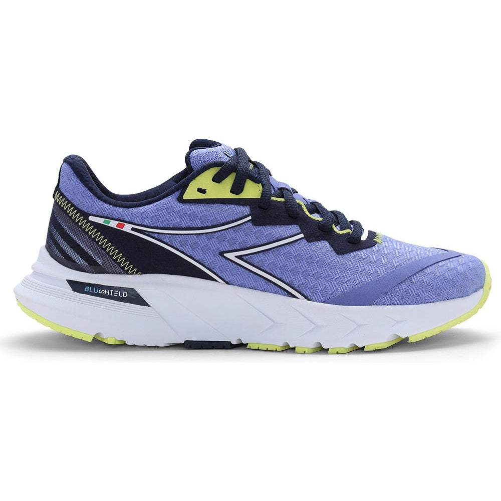 Women's Diadora Mythos Blushield Volo 2, Deep Periwinkle/Neon Yellow, 8.5 B Medium
