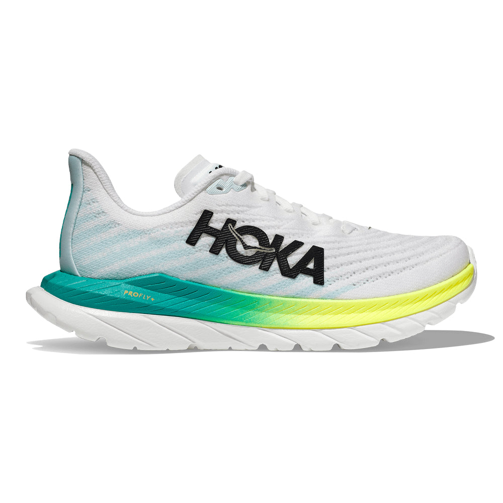Women's Hoka Mach 5, White/Blue Glass, 10 B Medium