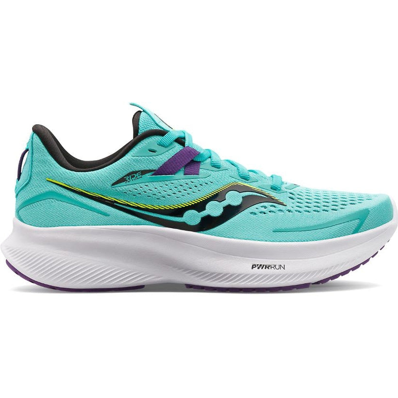 Women's Saucony Ride 15, Cool Mint/Acid, 6.5 D Wide