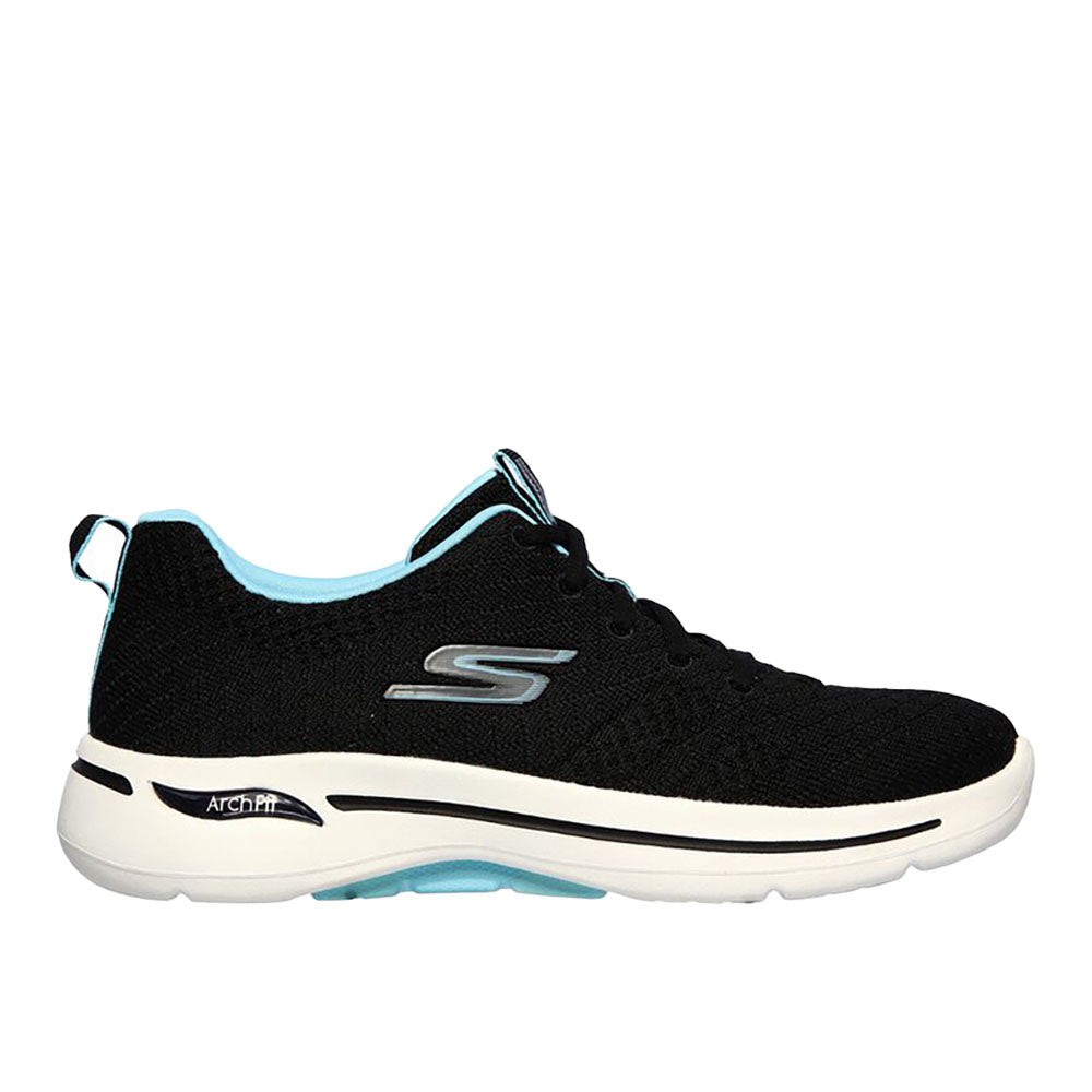 Women's Skechers Go Walk Arch Fit-Unify, Black/Aqua, 7 B Medium