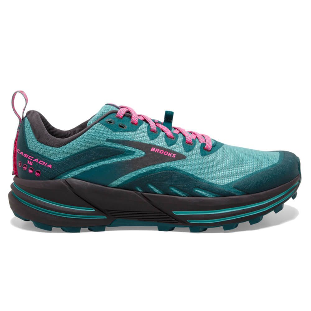 Women's Brooks Cascadia 16, Porcelain/Blue Coral/Pink, 9 B Medium