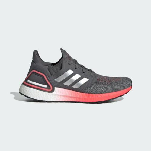 Women's adidas Ultraboost 20, Grey/Silver/Signal Pink, 9 B Medium