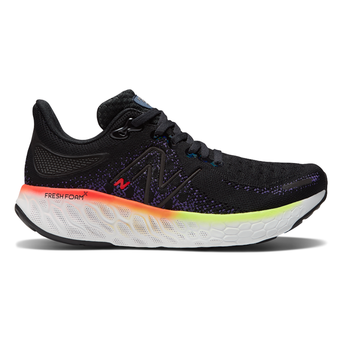 Men's New Balance Fresh Foam X 1080v12, Black/Pixel/Electric Purple, 13 D Medium