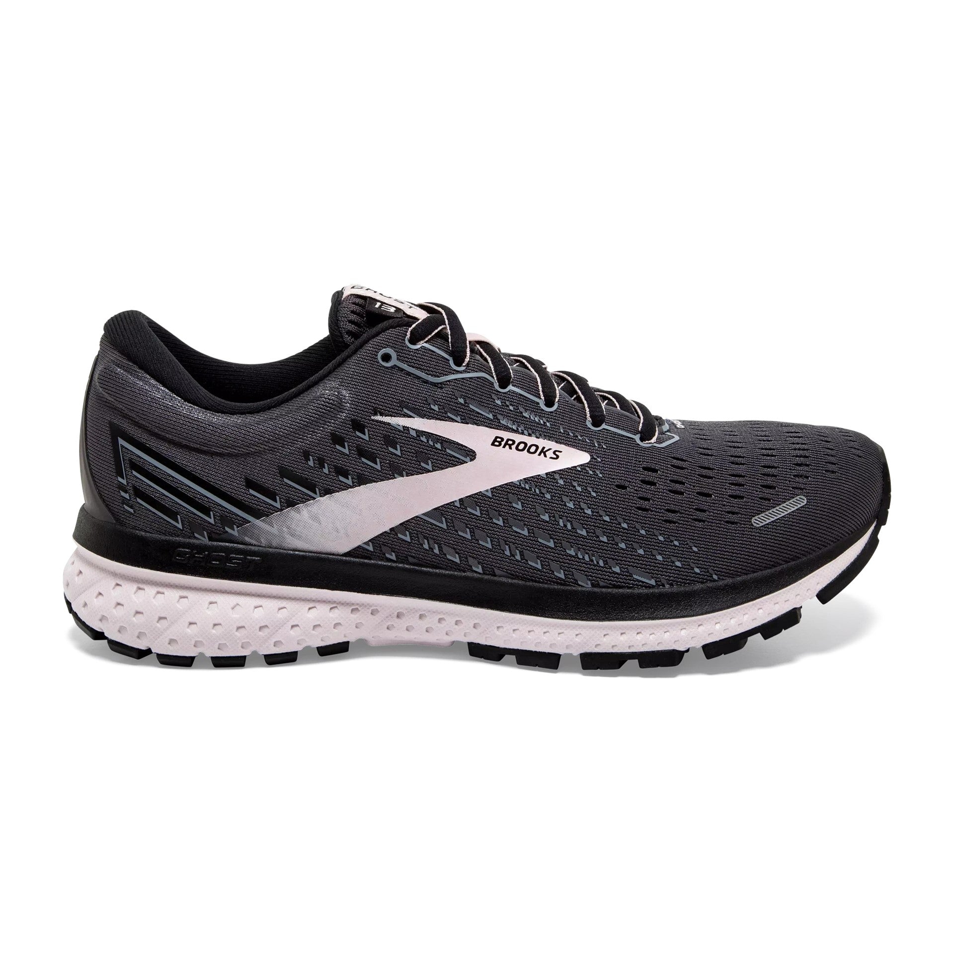Women's Brooks Ghost 13, Black/Pearl/Hushed Violet, 10 2A Narrow