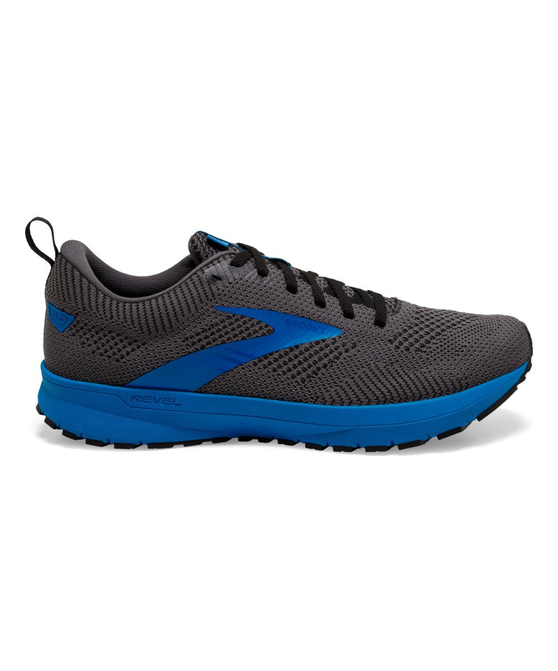 Men's Brooks Revel 5, Black/Grey/Blue, 8 D Medium