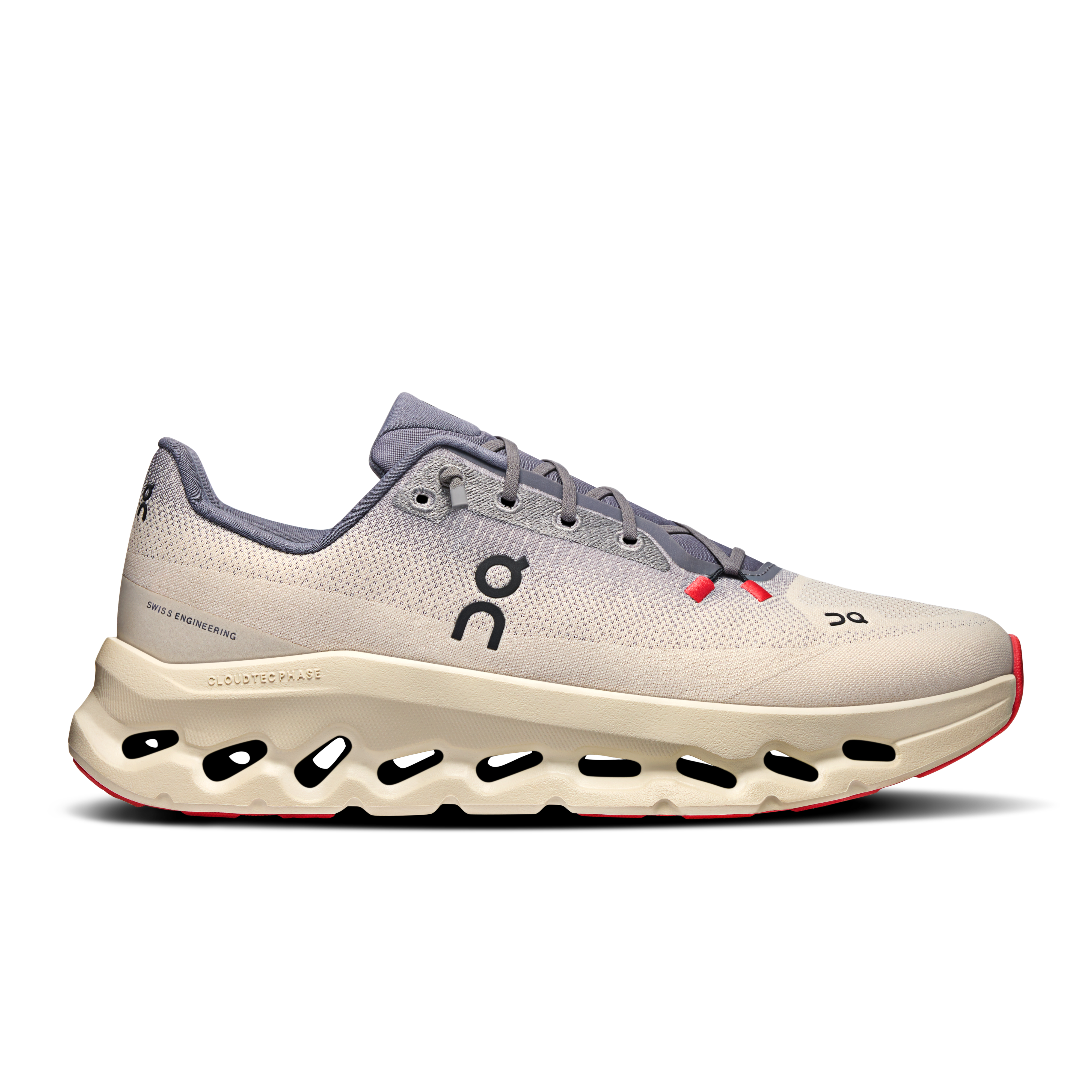 Side view on white background of Mens On Cloudtilt running shoe in Rock/Sand, Medium (Regular) width