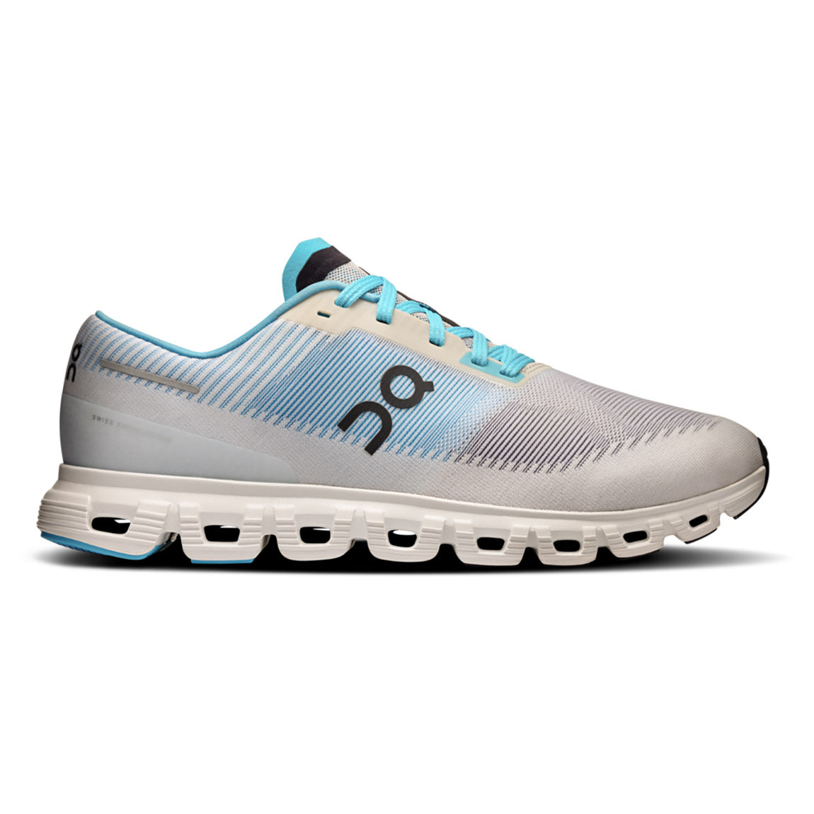 Side view on white background of Mens On Cloud 6 Push running shoe in Currant/Horizon, Medium (Regular) width