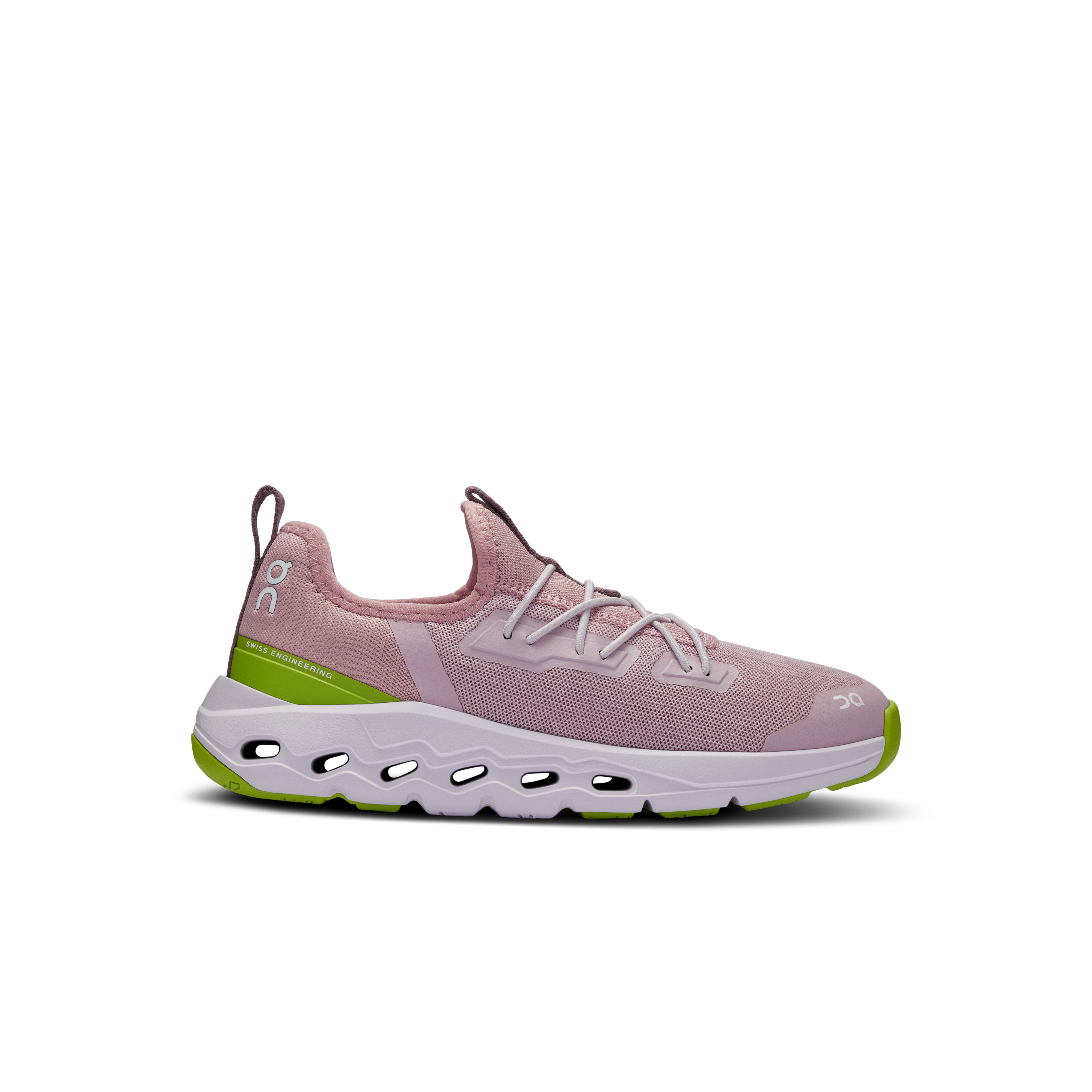 Side view on white background of Kids On  shoe in Mauve/Kiwi, Medium (Regular) width