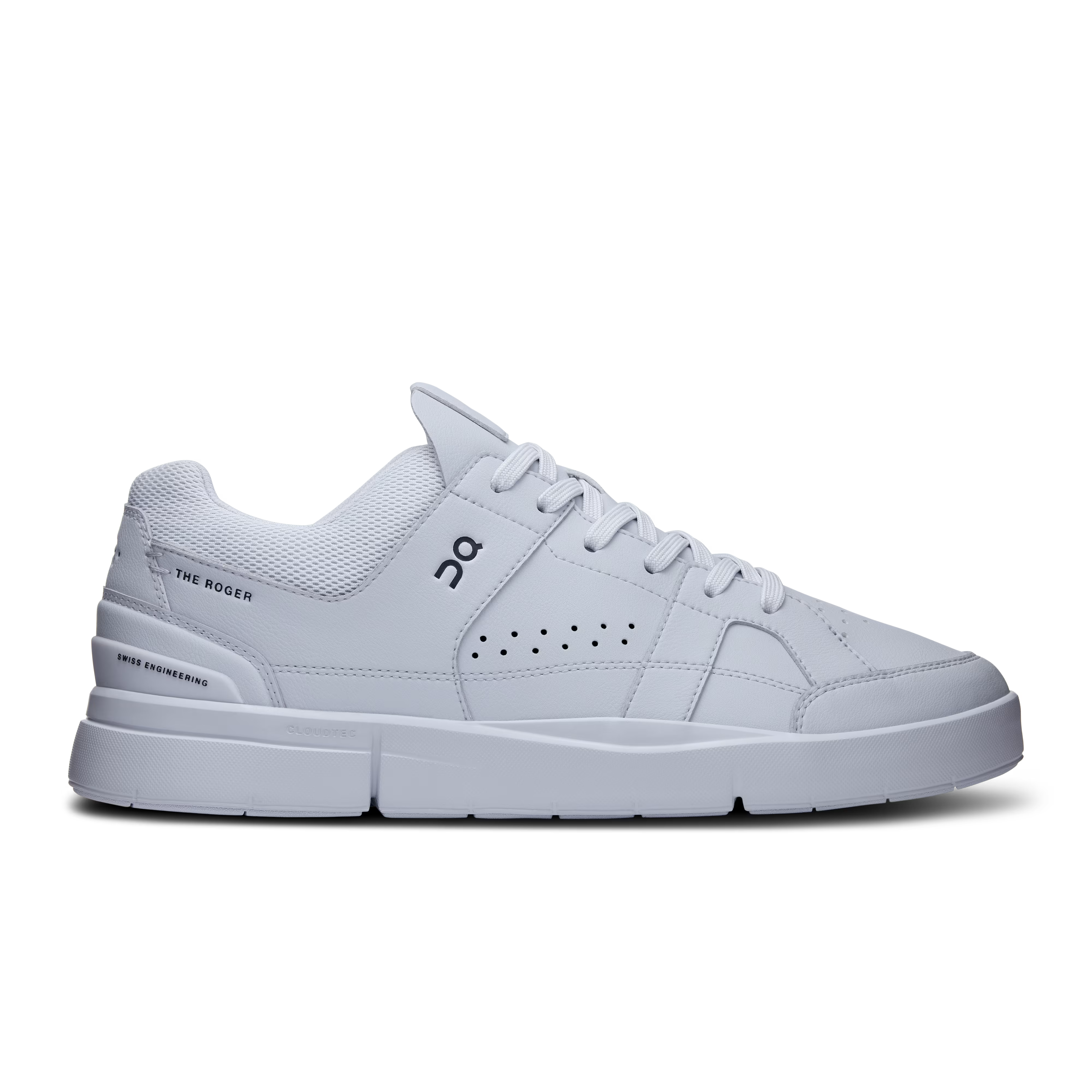 Side view on white background of Mens On The Roger Clubhouse 2 running shoe in Heather, Medium (Regular) width