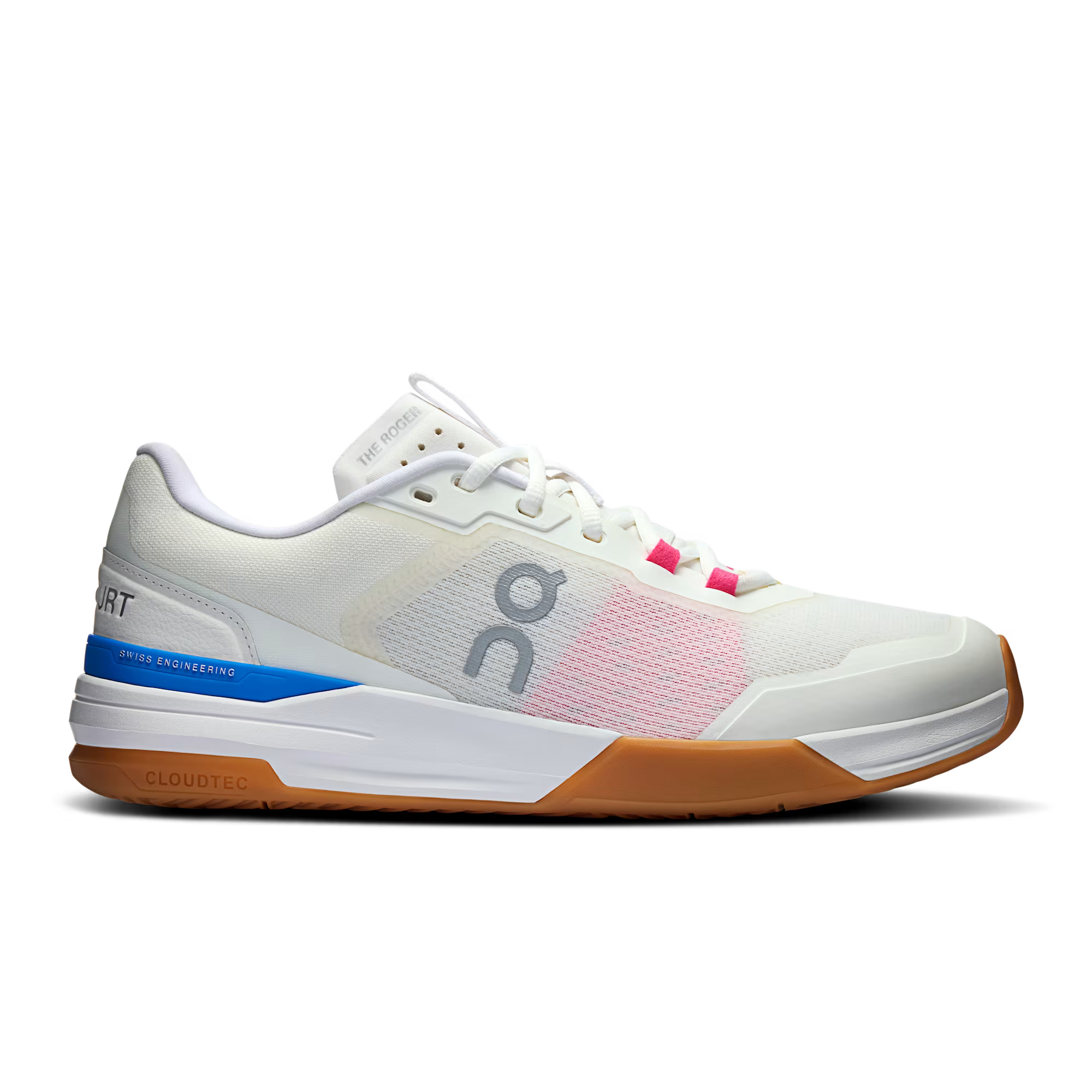 Side view on white background of Mens On The Roger Advantage Pro running shoe in Ivory/Malibu, Medium (Regular) width