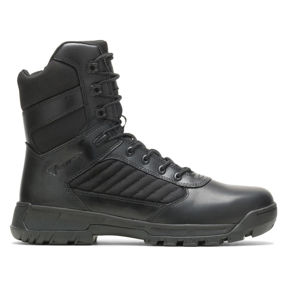 Side view on white background of Mens Bates Tactical Sport 2 running shoe in Black, Medium (Regular) width