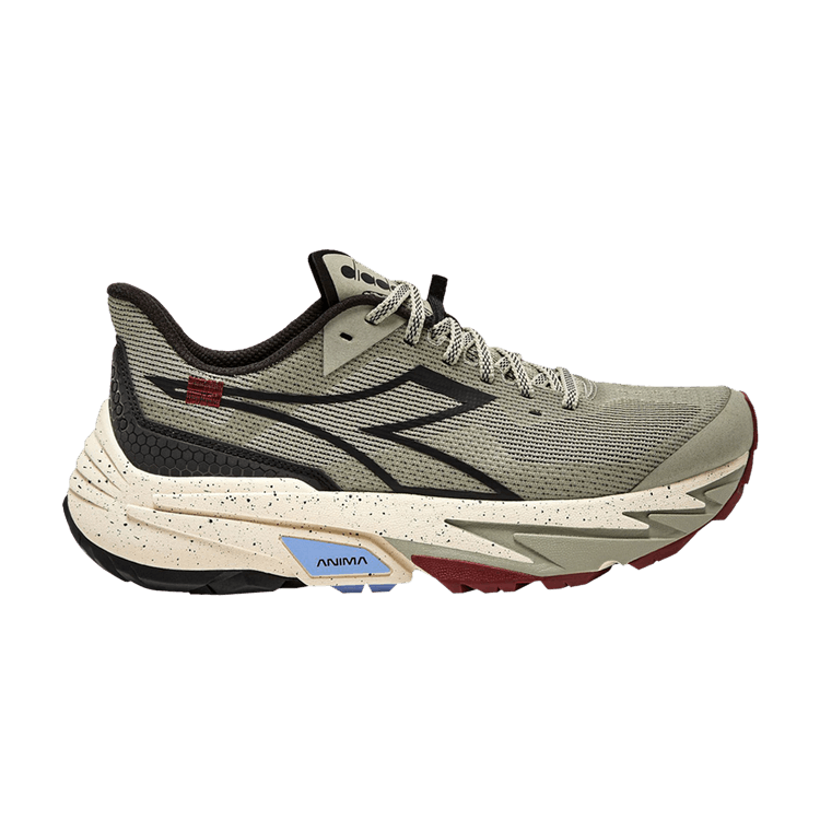 Side view on white background of Womens Diadora Sestriere-Xt 2 running shoe in Abbey Stone/Black, Medium (Regular) width