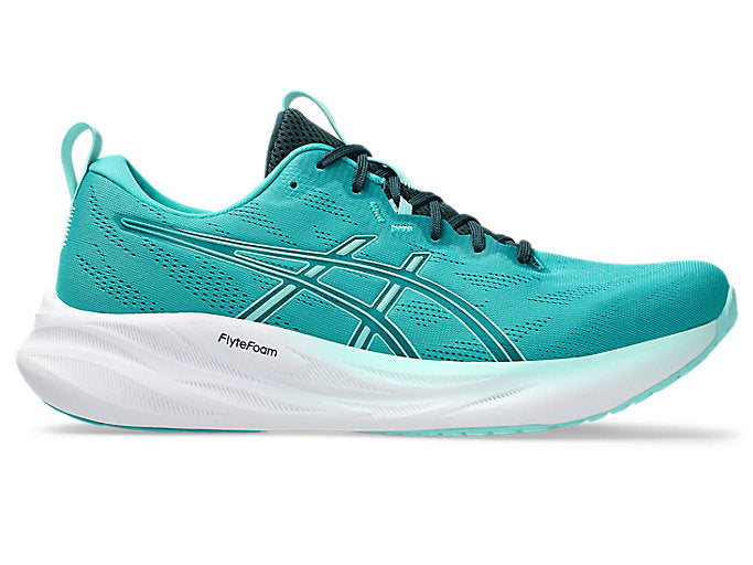 Asics Gel-Pulse 16 Mens running shoes in Illuminate Mint/Wave Teal - side view on white background