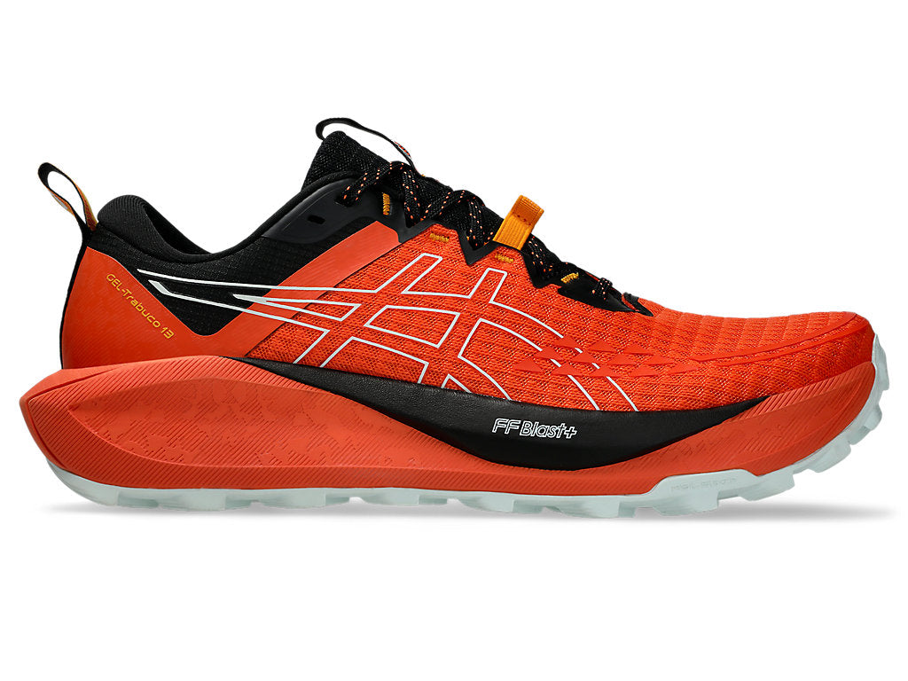 Asics Gel-Trabuco 13 Mens running shoes in Nova Orange/Pure Aqua - side view on white background