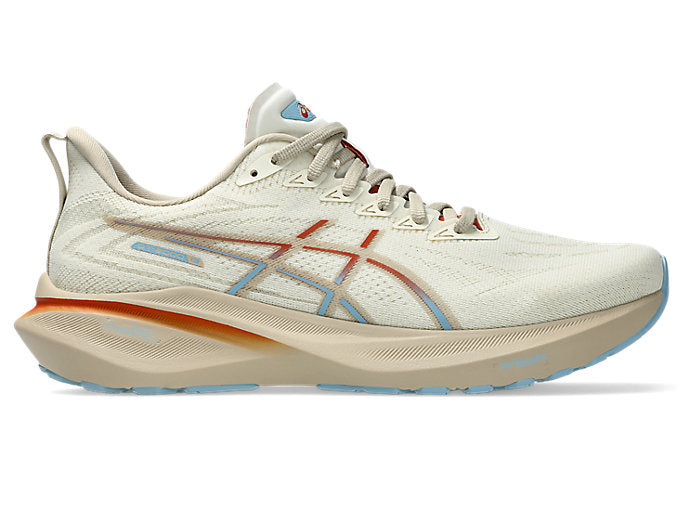 Side view on white background of Mens Asics GT-2000 13 running shoe in Pale Oak/Feather Grey, Medium (Regular) width