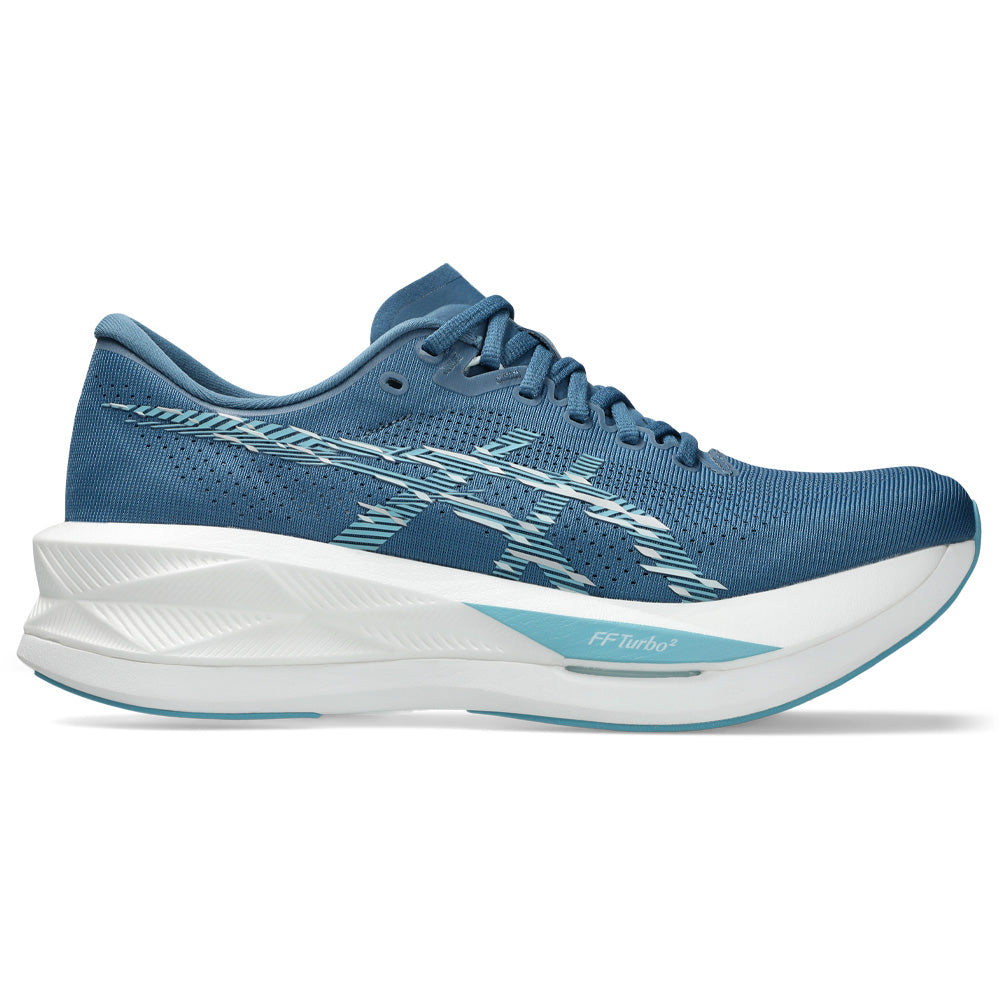Side view on white background of Mens Asics Sonicblast running shoe in Winter Sea/Stillwater, Medium (Regular) width