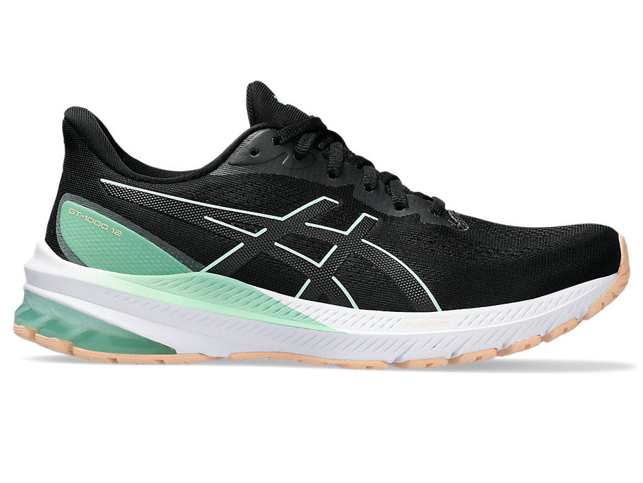 Women's ASICS GT-1000 12, Black/Mint Tint, 7 B Medium