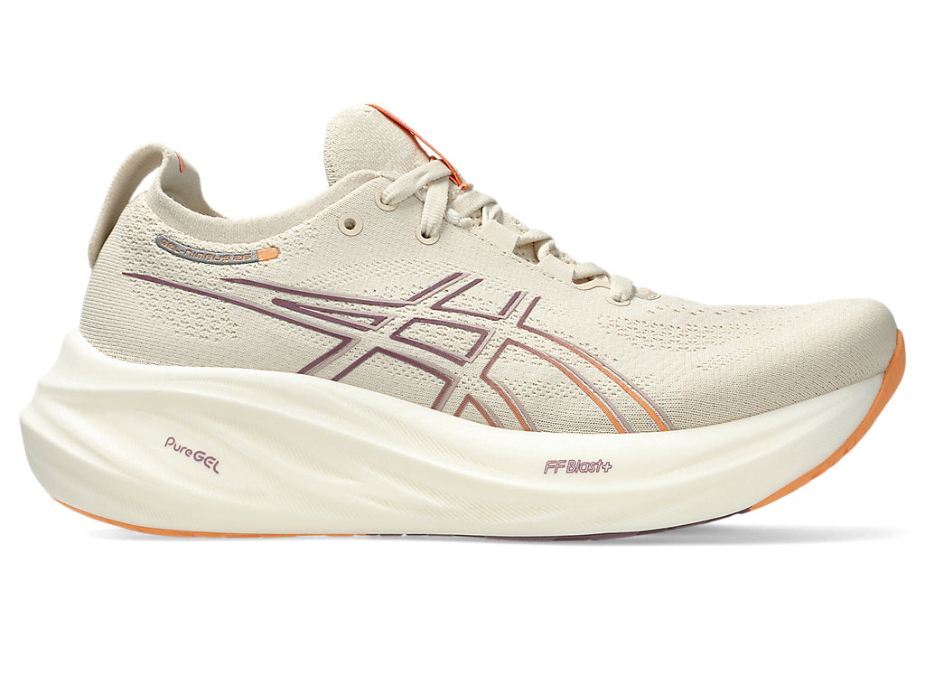 Women's Asics GEL-Nimbus 26, Oatmeal/Faded Orange, 8 B Medium