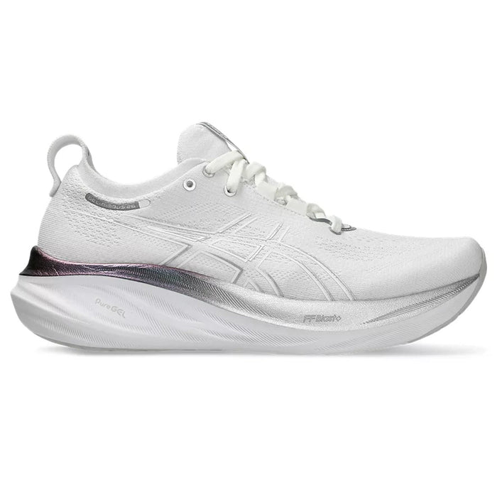 Women's Asics GEL-Nimbus 26 Platinum, Real White/Pure Silver, 12 B Medium