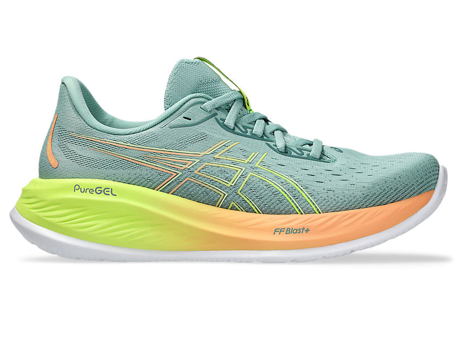 Women's Asics Gel-Cumulus 26 Paris, Light Celadon/Safety Yellow, 7.5 B Medium